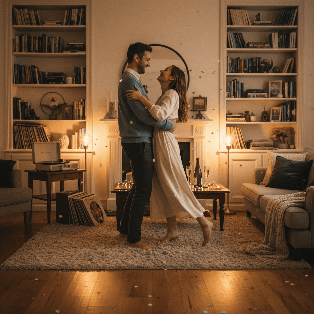 Pareja disfrutando de su canción de aniversario